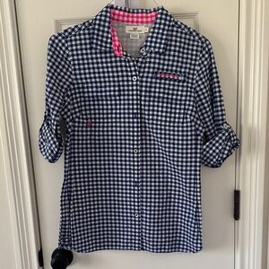Vineyard Vines Blue and Pink Checkered Performance Shirt